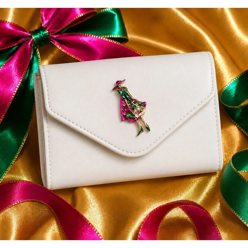 Vintage Style Fashion Lady Brooch Pin Enamel Rhinestone Pink Green Gold Tone